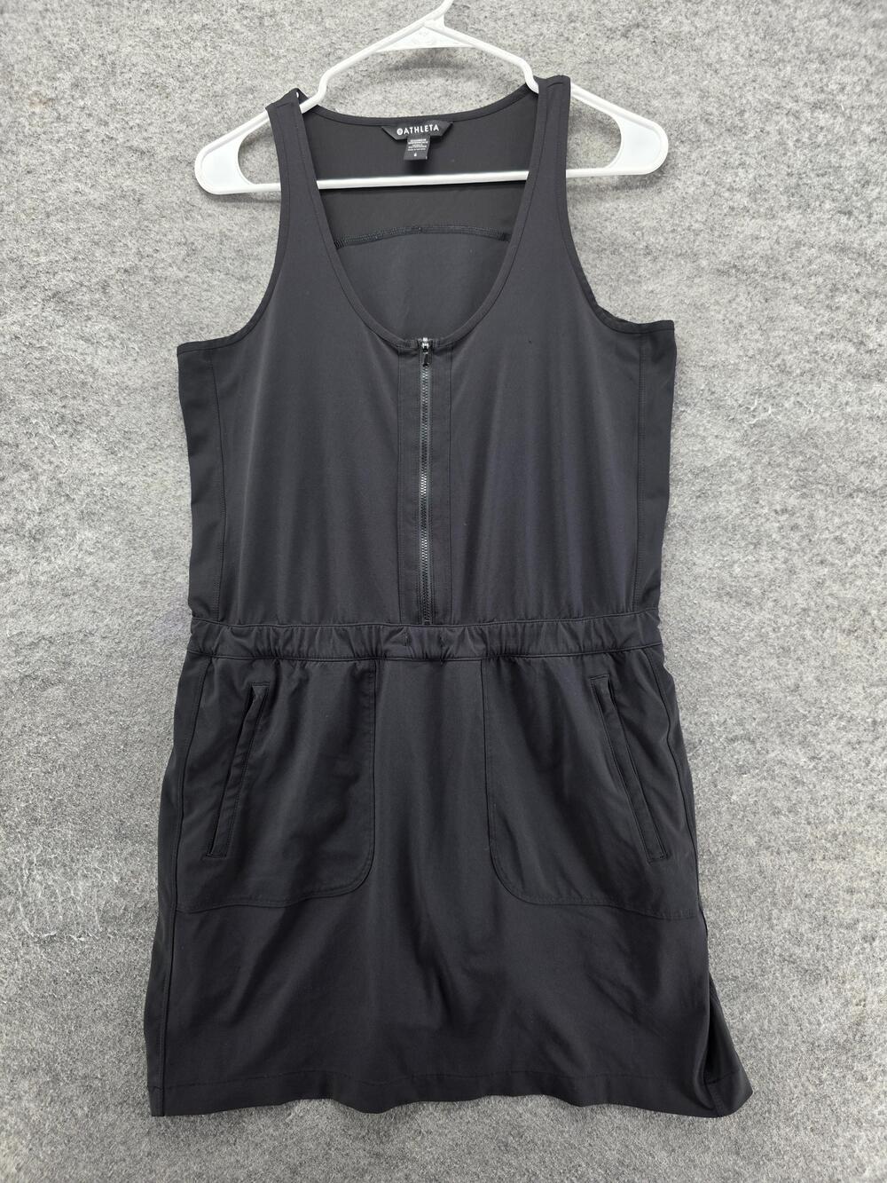 Athleta Dress Womens 6 Black Tank Knee Length Scoop Neck Zip Pockets Expedition